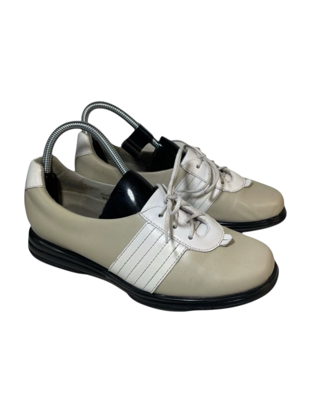 Sandbaggers‎ Comfort Leather Lace Up Golf Shoes Women Beige White Size 8.5W
